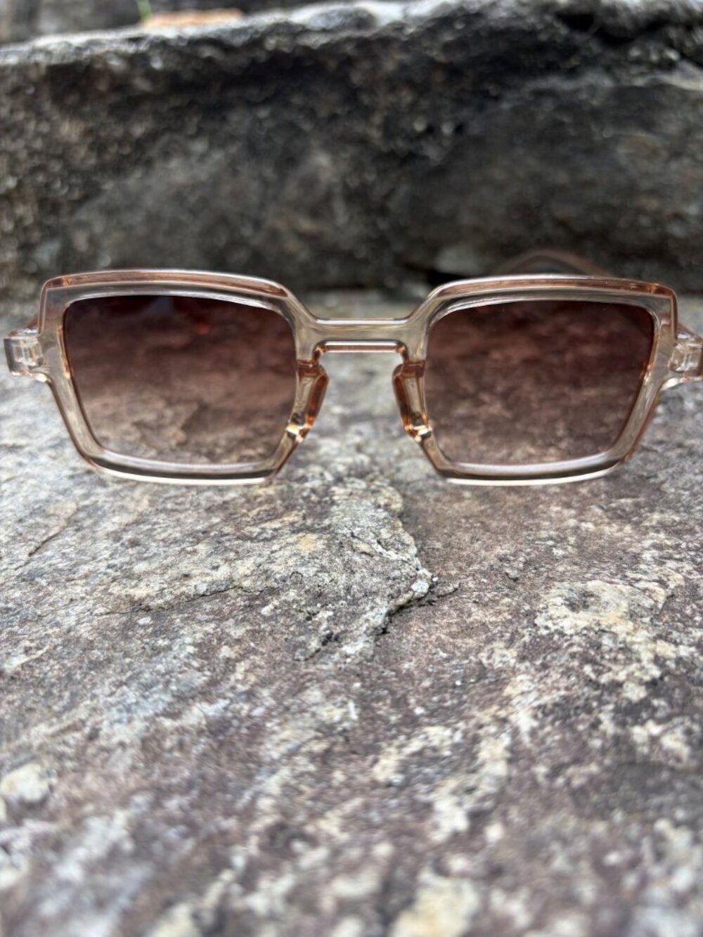 Retro Chunky Square Sunglasses Translucent Clear Brown Frame Gradient Lens NEW
